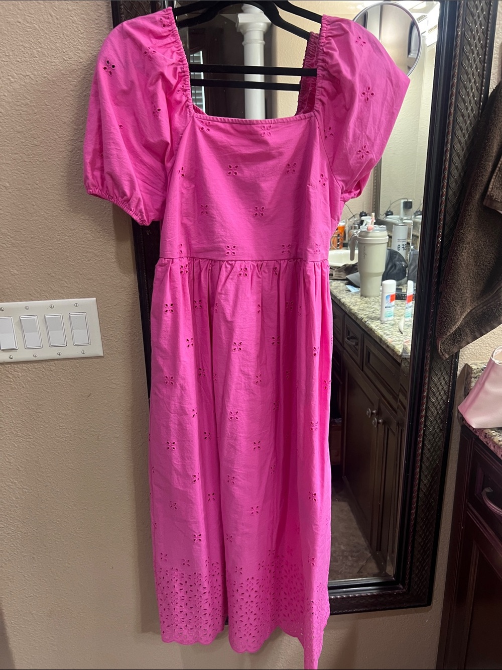 2 Time and Tru dresses Hot Pink and white Eyelet Puff-Sleeve Midi Dress
